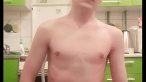 Skinny teen twink femboy rides a dildo, moans, jerks off his cock increased by ass exposed to webcam increased by brings personally to height