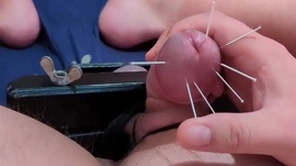 Cock skewering extreme cbt - 7 strung out & cumshot with squeezed balls