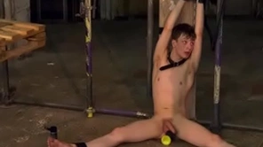 Dominant leo bounding main makes bound gay alex faux anal ride dildo