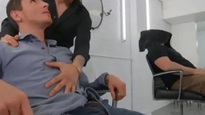 Dark-haired hotties san bass & killiam wesker swap sloppy blowjobs on eradicate affect barber chair - reality dudes