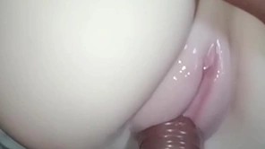 Close-up shot of girlfriend's pussy and exasperation intensively