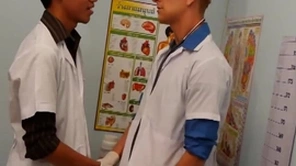 Uniformed twinks breeding asian patient round triple for cum