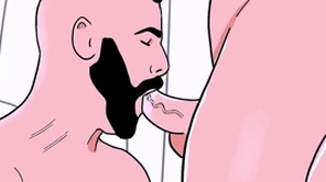 Bearded openly man sucks a male bottom's ass then a catch bottom sucks a catch straight's bushwa - animated gay porn