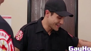 Studs from firedept give eachother a spicy blowjob