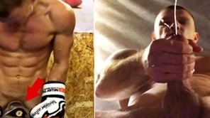 A real russian hood upon upbringing fucks his boxing bag and cums on gay men's faces...