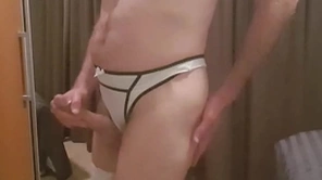 Crossdresser wearing sapph lingerie and jerks off in it.