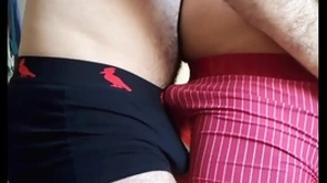 2 machos sarrando de paus duro na cueca