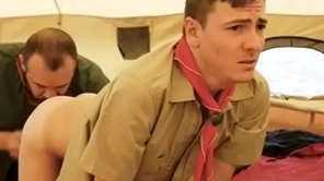 Boyscout and scout master bareback in their tent- gaycarnalplus.com