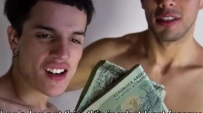 Latino twink and jock boyfriends acquire paid to have threesome with filmmaker pov
