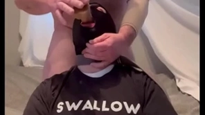 Faggot gagging on alpha's blarney increased by throatpie
