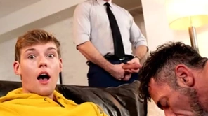 Twink jack bailey gets his mouth lavish filthy pubic hairs outsider his stepdad lawson james hairy asshole while his buddy pierce paris anal fucks him!